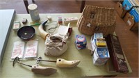 Trout basket, Canning lids, other vintage items