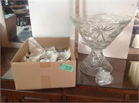 Stemmed Punch bowl, ladle, and cups