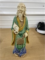Vintage Chinese mud man figurine 10" tall, thumb