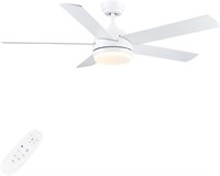 52 inch White Ceiling Fan with Light and 6 speed R
