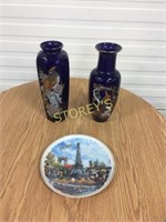 France Plate & Pair of Vases