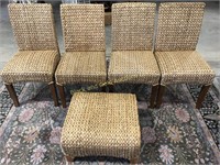 Set of 4 Pottery Barn Woven Chairs with Stool