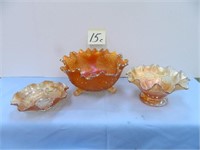 (3) Marigold Carnival Glass Bowls