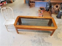 B- GLASS TOP COFFEE TABLE AND CHILDS CHAIR