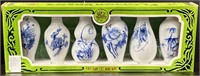 6 Mini Asian Blue & White Porcelain Vases