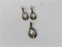 14K/.925 Sterling Silver Earrings/Pendant Set