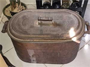 Vintage Metal Oval Shaped Bucket w Lid