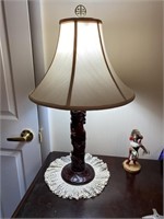 Vintage Decorative Carved Wood Table Lamp w/ Shade