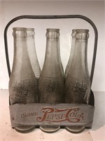Vintage Metal Pepsi-Cola Carrier And 6 Bottles