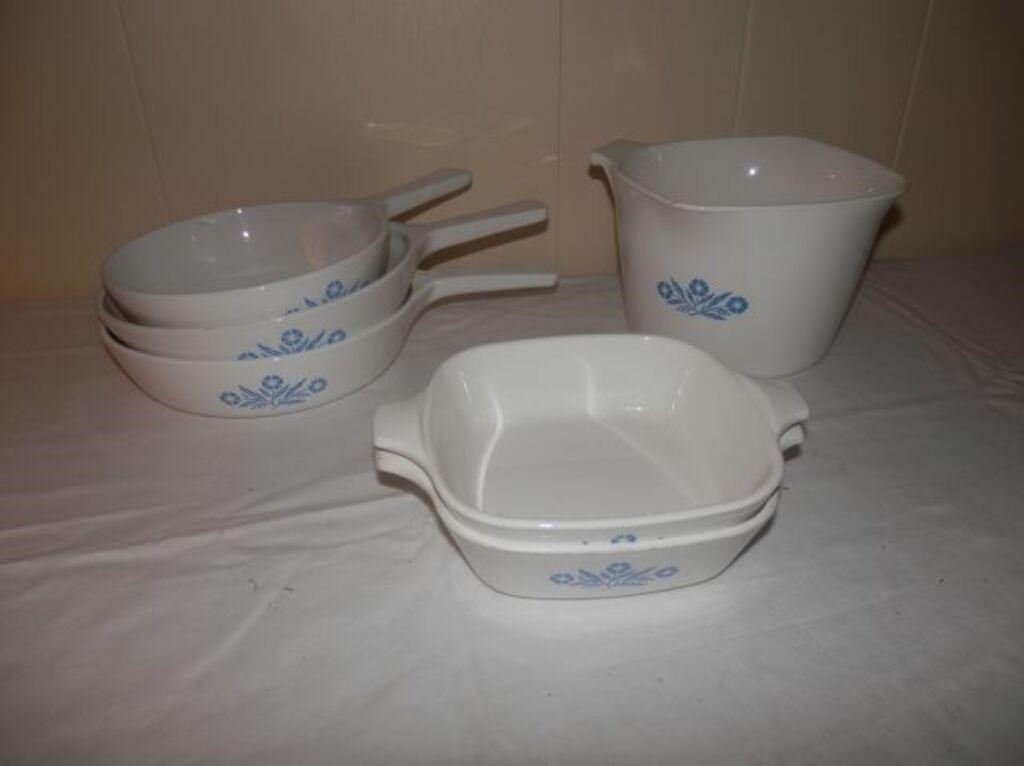 Group of 4- Blue & White Corning Ware dishes