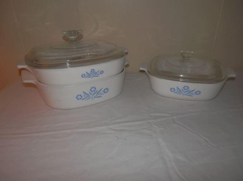 Group of 5-Blue & White Corning Ware Dishes