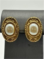 Vintage 1928 Gold Tone & Faux Pearl Earrings