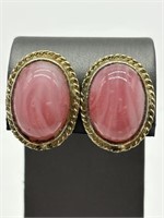 Vintage MIJ Swirled Pink Glass Gold Tone Earrings