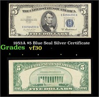 1953A $5 Blue Seal Silver Certificate Grades vf++