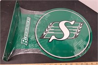 Saskatchewan Roughrider Flanged Metal Sign. 17"