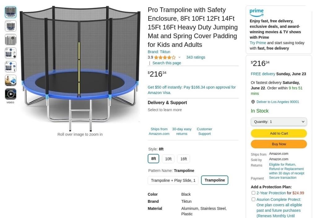 B6250  Pro Trampoline with Safety Enclosure, 8ft J