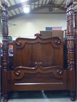Hand carved Queen mahogany four post bed 8' tall