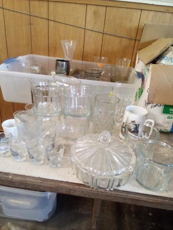 Large lot of glassware - candy bowl with lid,