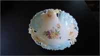 Antique Blue Beige Bowl with Flowers