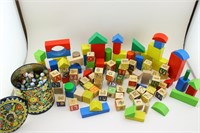 Lot Of Marbles And Wooden Blocks