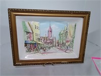 Porcelain European Street Scene, measures 12x16