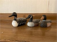 (3) Wood Carved Miniature Ducks