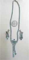 Vintage Blue Rhinestone Necklace & Earring Set