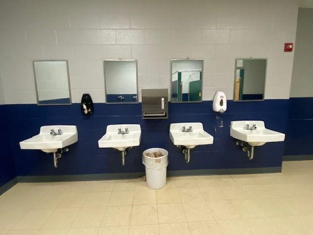 Boys bathrooms sinks, mirrors