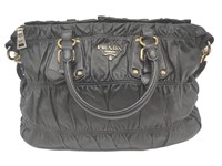 Black Quilted Soft Leather Top Handle Tote Bag