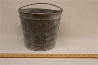 Old Metal Bucket W Faded Lettering