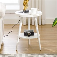 Forevich Small End Table with Charging Station Rou