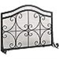 Plow & Hearth Metal Fireplace Screen Crest Arch Bl