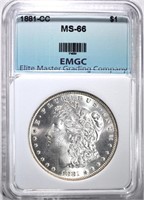 1881-CC MORGAN DOLLAR, EMGC SUPERB GEM BU