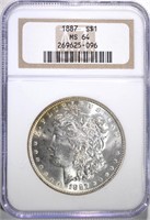 1887 MORGAN DOLLAR NGC MS64