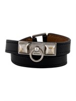 Hermes Rivale Double Tour Black Leather Bracelet