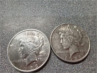 X2 1923 and 1924 Peace silver Dollars coins