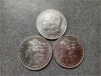X3 1881, 1882 and 1890 Morgan silver dollars coins