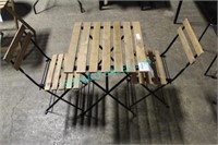 LOT, OUTDOOR WOOD SLAT PATIO TABLE W/ 2X CHAIRS