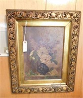Antique Oil on canvas floral still life in