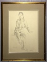 Signed Raphael Soyer Drawing Of Nude Woman