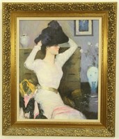 AN HE (CHINESE-AMERICAN) "PORTRAIT OF LADY" OIL