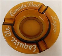 CANADA BUD BEER AMBER GLASS CIGARETTE ASHTRAY