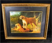 TIGERS Art Framed Print Gold Tone Frame 22 x 18"