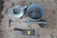 4pc Antique Sprayer, Bed Pan, Cleaver,
