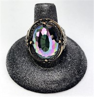 Men's Large Sterling Mystic Topaz Ring 18 G S-10.5