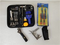 Small Toolkit, Screwdriver Set, and Two Multitools