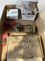 Lot of GE capacitor, miniature torches, and more