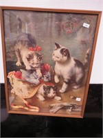 Chromolithograph print featuring three kittens