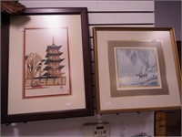 Two prints including a woodblock by Mikumo