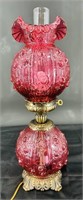 Fenton Cranberry Embossed Rose GWTW Lamp